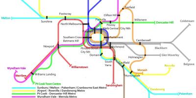 Metro traukinių žemėlapis Melburnas