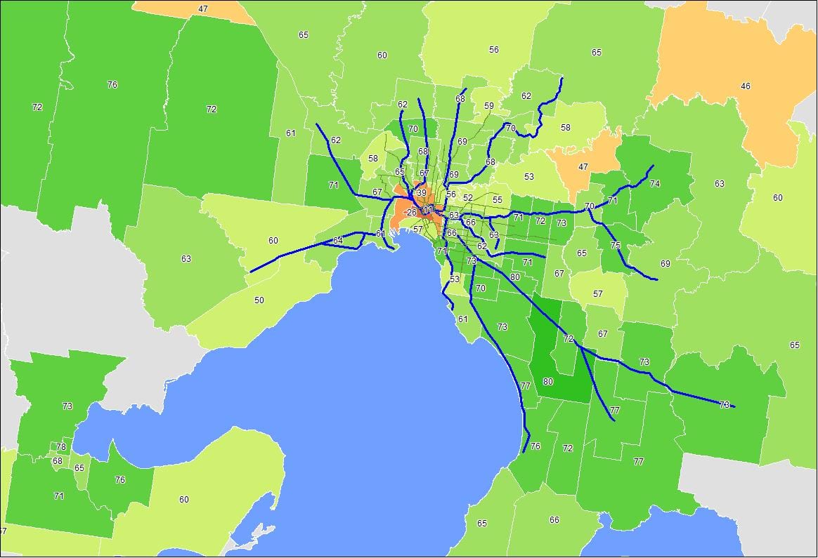 žemėlapis Melbourne cbd