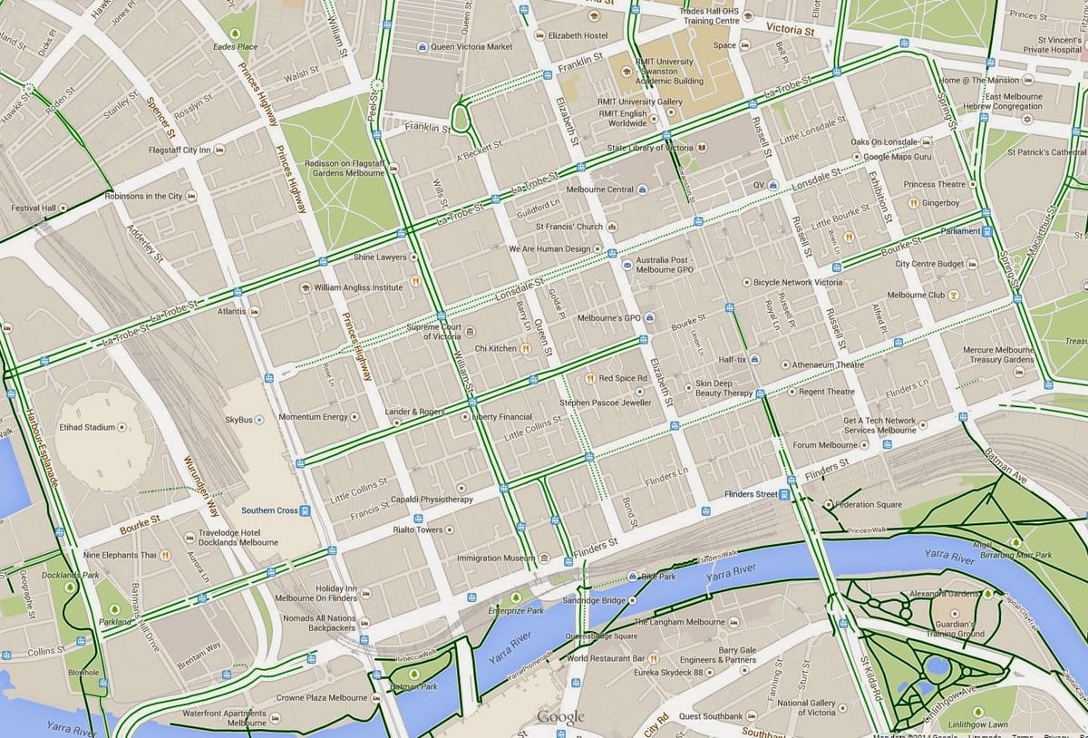 žemėlapis cbd iš Melbourne