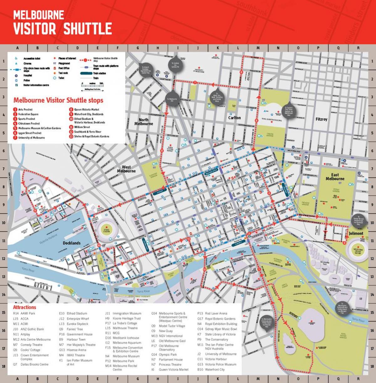 Melburnas miesto lankytinų vietų žemėlapis