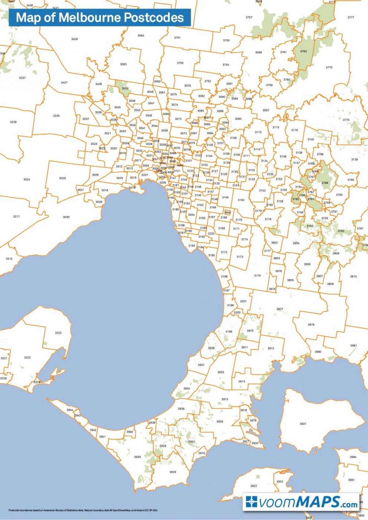 žemėlapis Melburnas postcodes