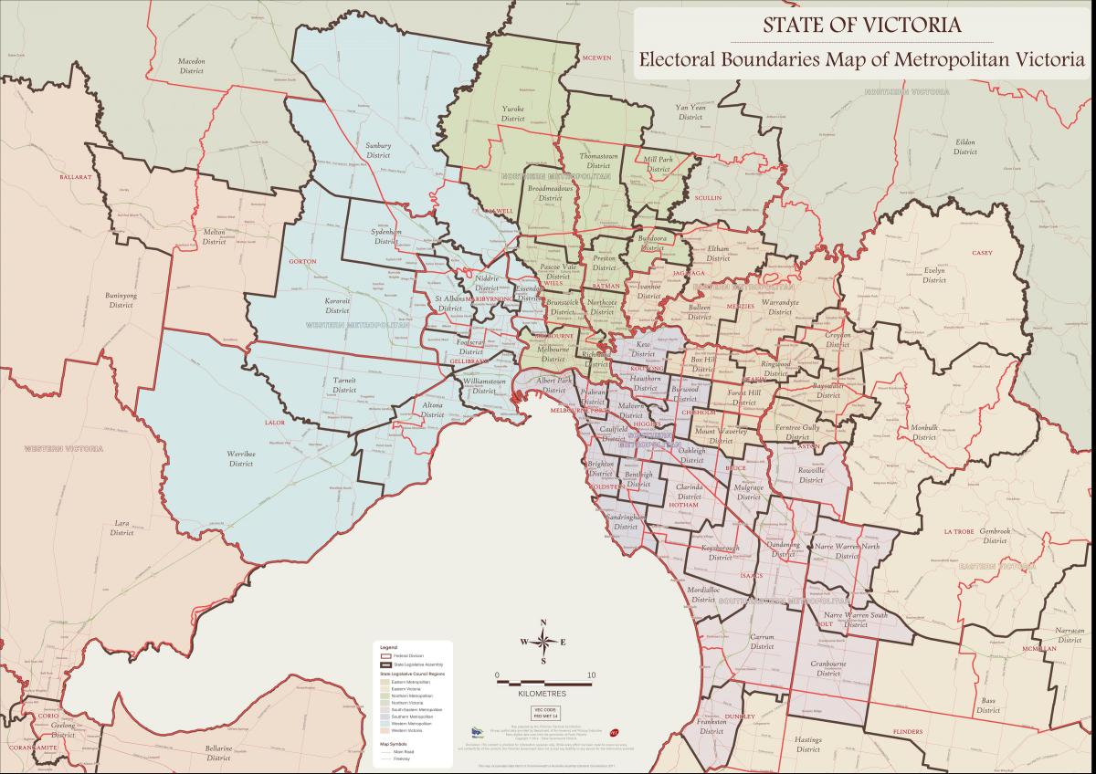 žemėlapis Melburnas rytų priemiesčius