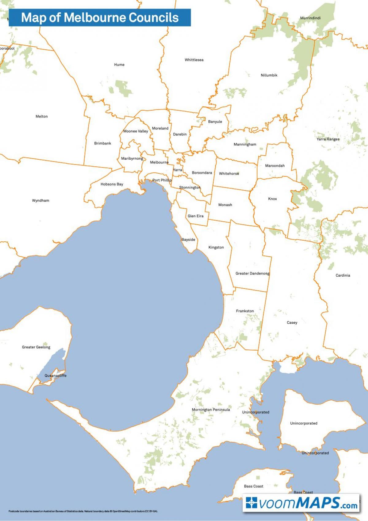 žemėlapis Melburnas tarybų