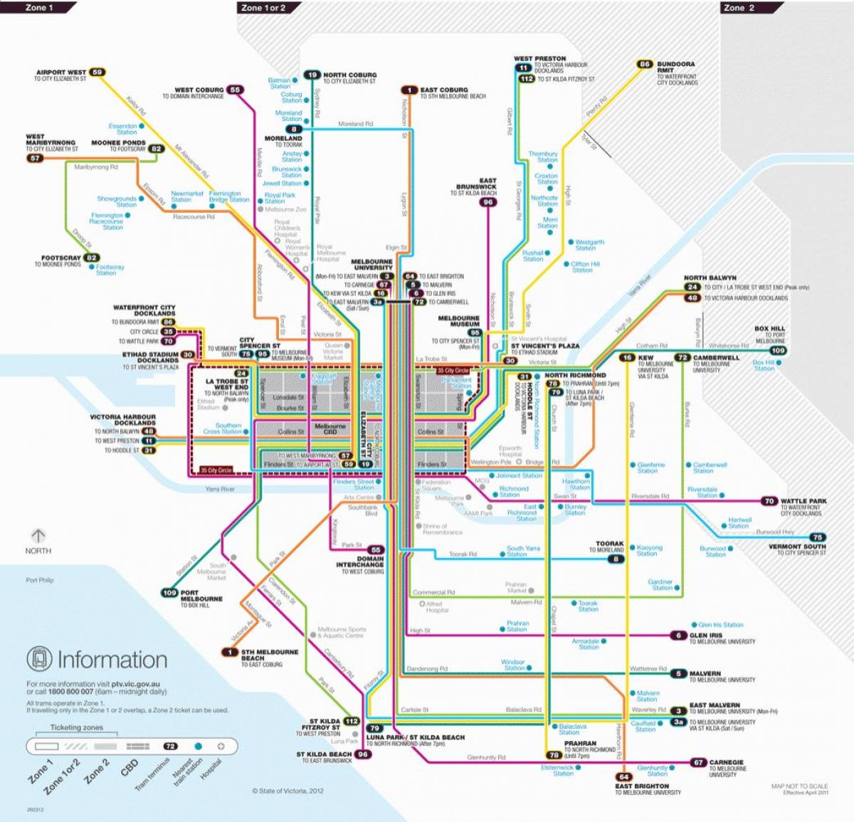 Melburnas tramvajaus maršrutą žemėlapyje
