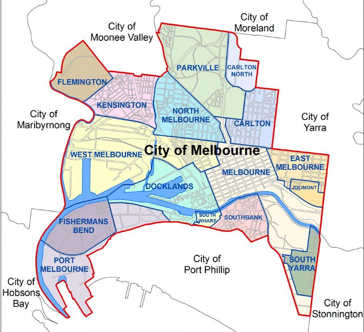 žemėlapis Melburnas ir aplinkinių vietovių