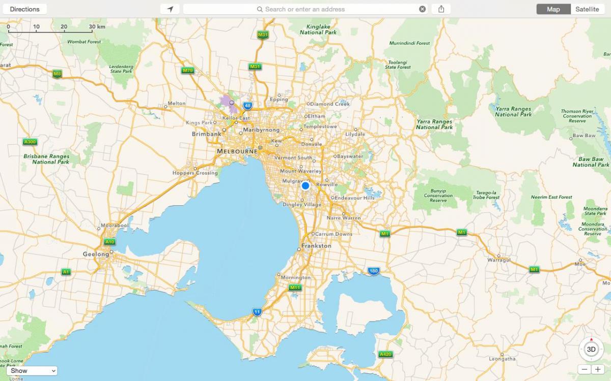 žemėlapis Melburnas ir priemiesčiuose