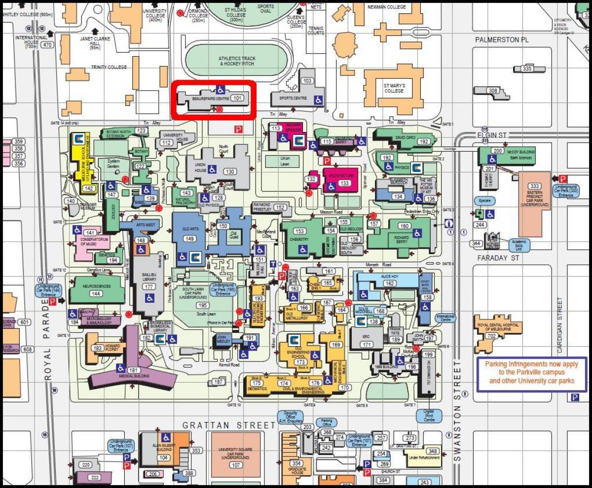 žemėlapis Melburno universitetas