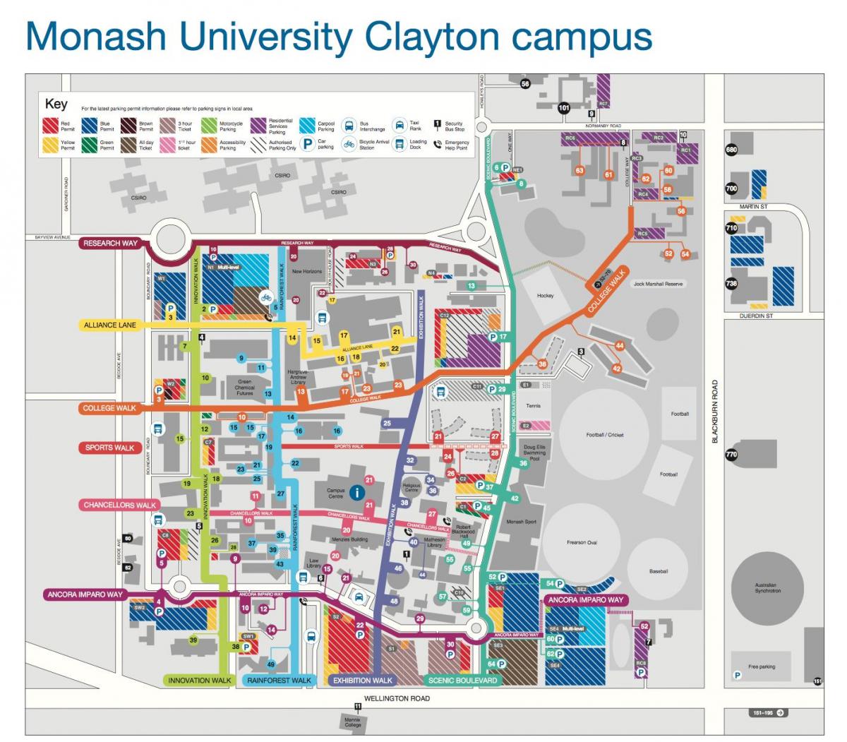 Monash universitetas Clayton žemėlapyje