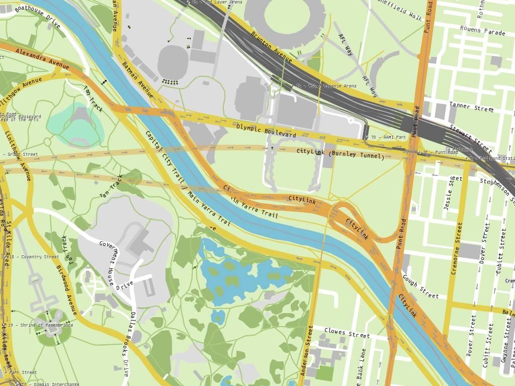 Yarra takas, žemėlapis
