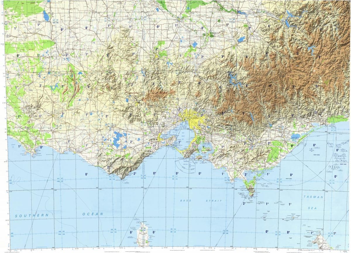 topografinis žemėlapis iš Melbourne