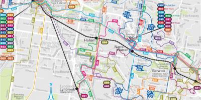 Melburnas miesto autobusų maršrutų žemėlapį
