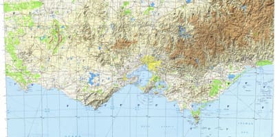 Topografinis žemėlapis iš Melbourne